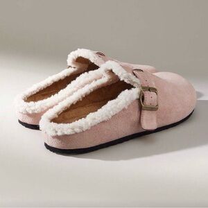 Pink Suede Clogs with Buckle